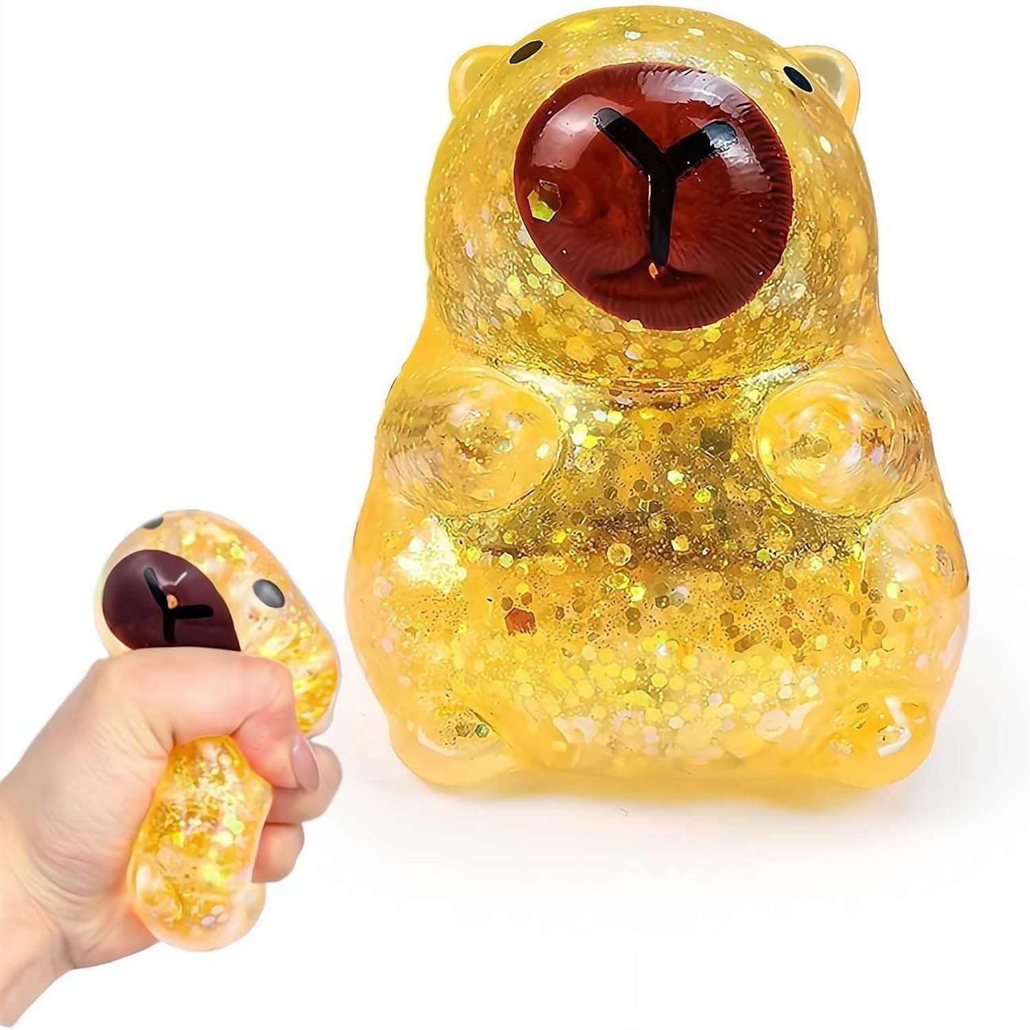 Capybara Squishy Glitter, Sparkly Capybara Squishy for Adults (Orange)