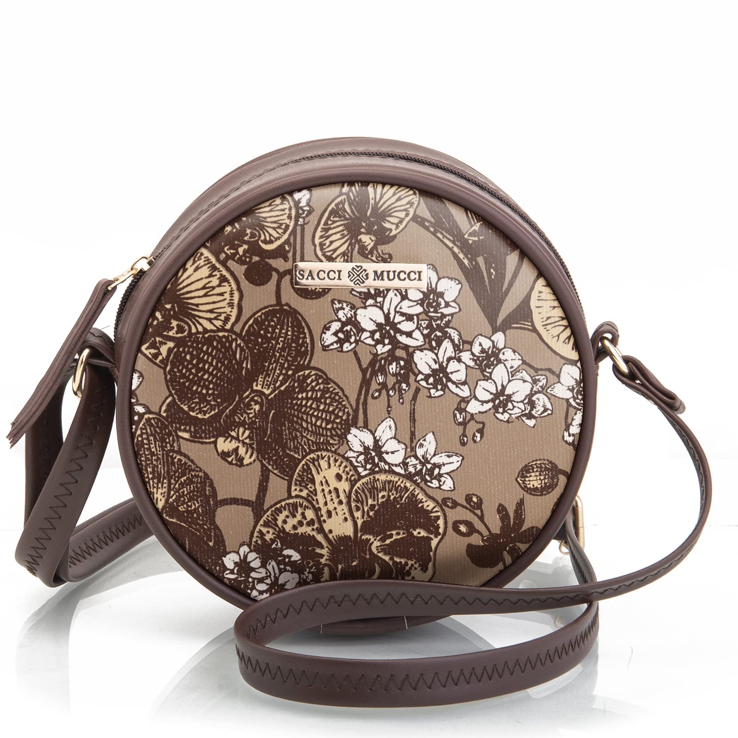 SACCI MUCCI Womens Classic Round Sling Bag-Orchid Pattern Design (Brown) (B0BY4ZCML2) Amazon Price History, Amazon Price Tracker