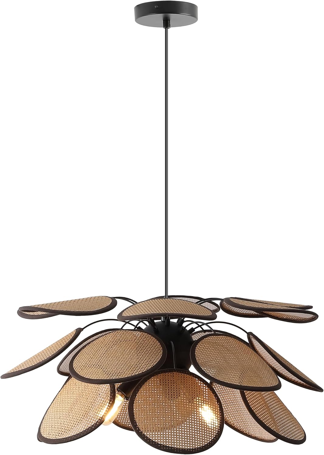 SAFAVIEH Lighting Collection Luana 3-Light Brown & Natural Rattan Adjustable Pendant Hanging Light Fixture (LED Bulb Included)