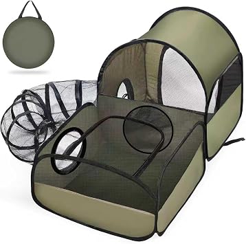 Portable Cat Playpen with Surround Tunnel, 2-Linked-Enclosed Areas, Ideal Cat Tent Outdoor or Cat Playpen for Indoor Cats Enclosed.Breathable Mesh Design for Indoor & Outdoor UseGreen