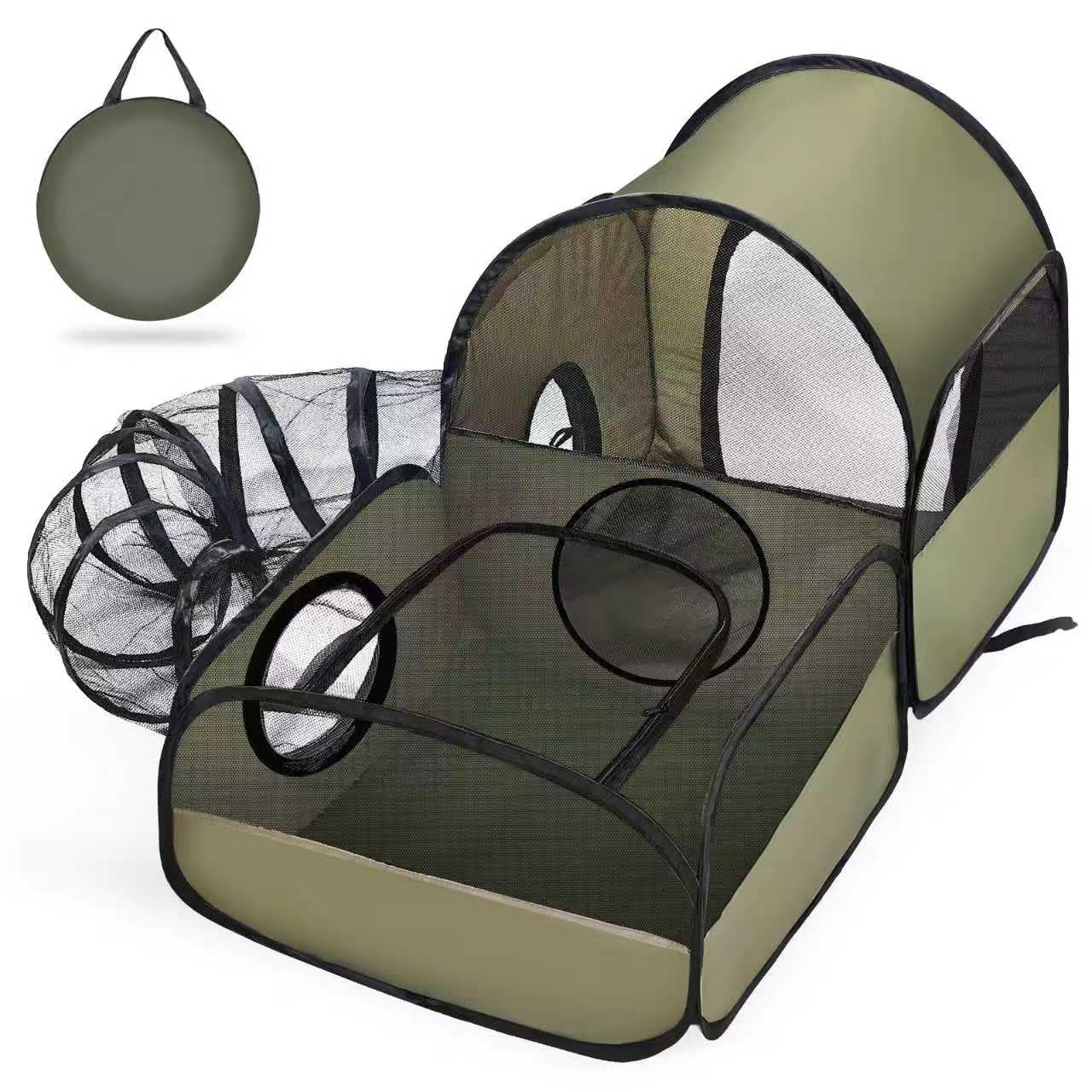 Photo 1 of Portable Cat Playpen with Surround Tunnel, 2-Linked-Enclosed Areas, Ideal Cat Tent Outdoor or Cat Playpen for Indoor Cats Enclosed.Breathable Mesh Design for Indoor & Outdoor Use(Green)