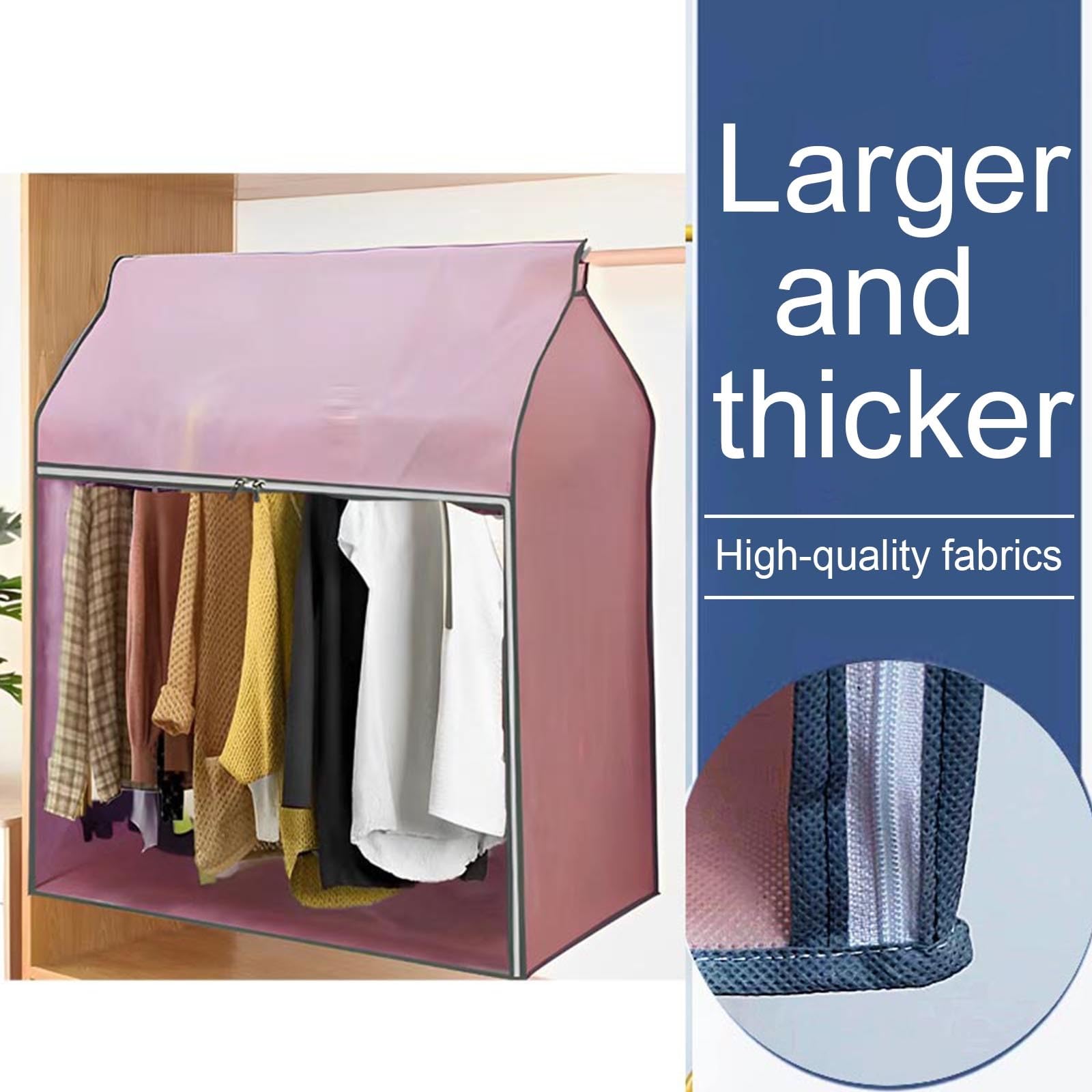 Fundas para armario, protección contra el polvo, material no tejido, ventana de PVC transparente, apertura de cremallera de 3 lados, 80 x 50 x 90 cm (rosa), juego de 2
