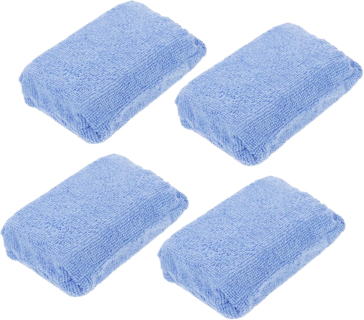 4Pcs Auto Microfiber Sponge for Car Boat Cleaning and Polishing | Blue Microfiber Sponge, Strong Water Adsorption, Easy to Wash and Dry, Comfortable Grip, Four-Piece Pack