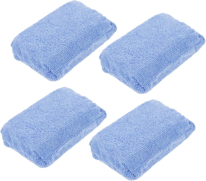 4Pcs Auto Microfiber Sponge for Car Boat Cleaning and Polishing | Blue Microfiber Sponge, Strong Water Adsorption, Easy to Wash and Dry, Comfortable Grip, Four-Piece Pack