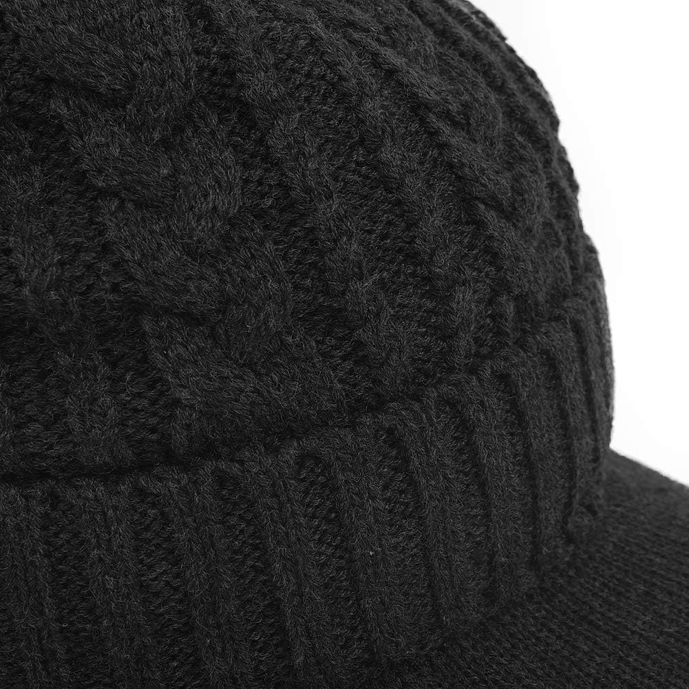 Original One Men Sports Winter Cable Knit Visor Brim Beanie Hat with Bill Fleece Lined Baseball Cap (Black) - Image 4