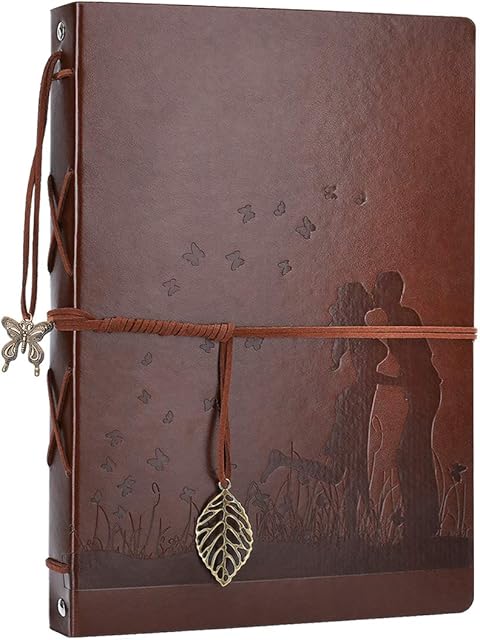 AIOR Wedding Photo Album Scrapbook, Diy Leather Guest Book, Vintage Black Scrapbooking, Valentines Day Gifts for Couples, Wedding Anniversary Birthday Presents for Her (Kiss)