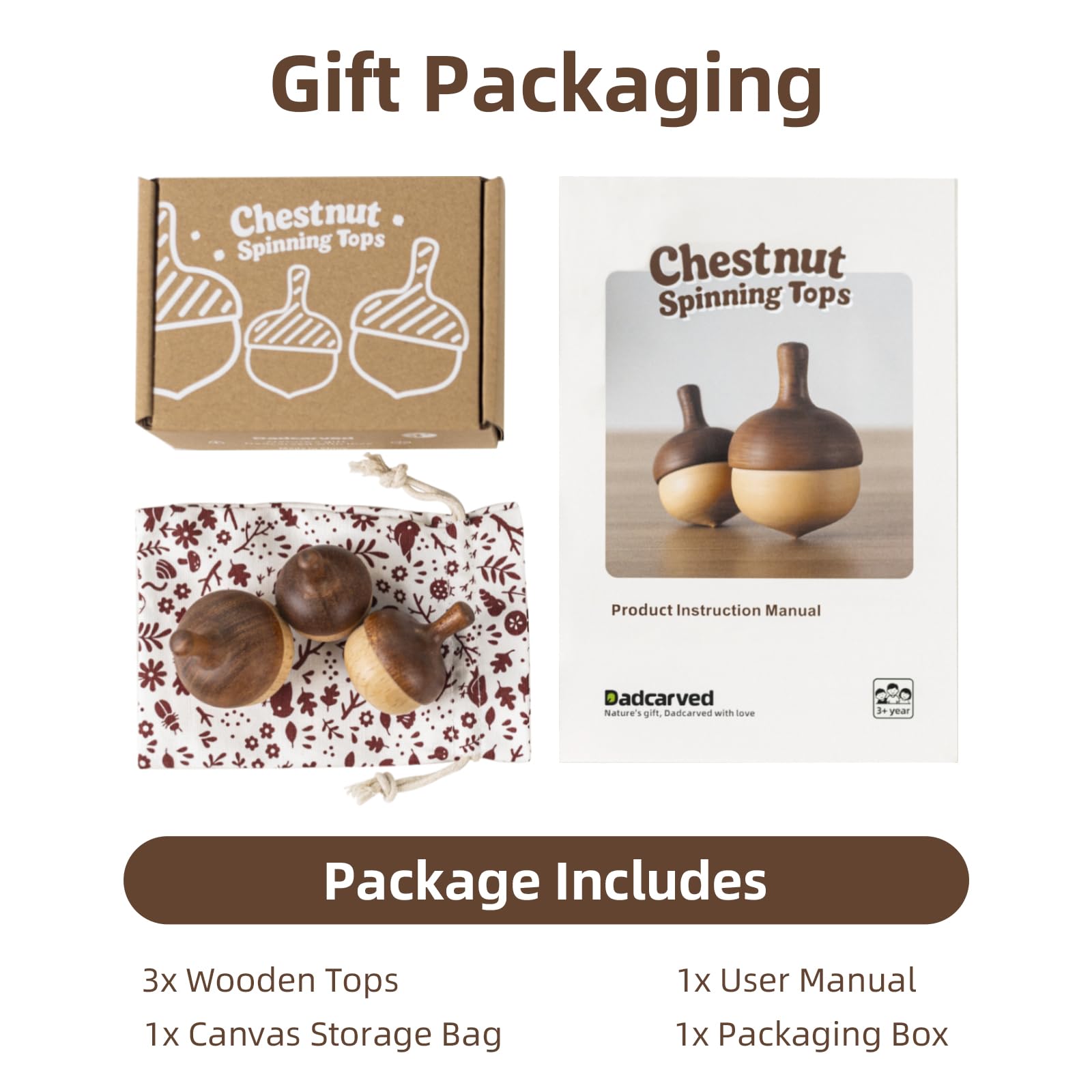 Tapas giratorias de madera de castaño, hechos a mano con safari natural y madera de haya para niños, juguetes Montessori seguros y no tóxicos para niños pequeños (paquete de 3) 9