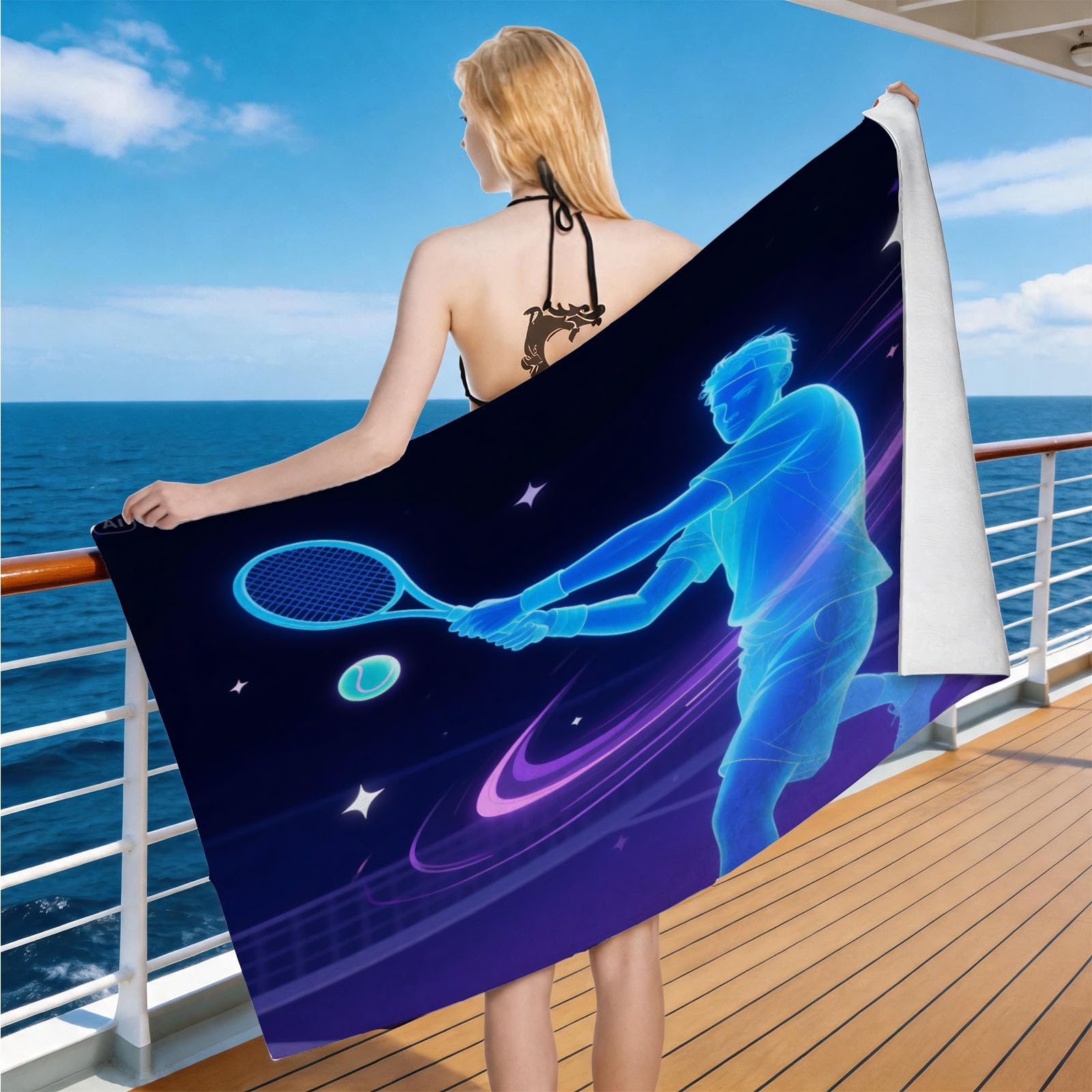 Hongduo Microfiber Quick Dry Beach Towel Tennis, 3D Competitive Sports Beach Towels Absorbent Fast Drying Bath Towels, Travel Camping Gym Swimming Bathroom (80x160cm)