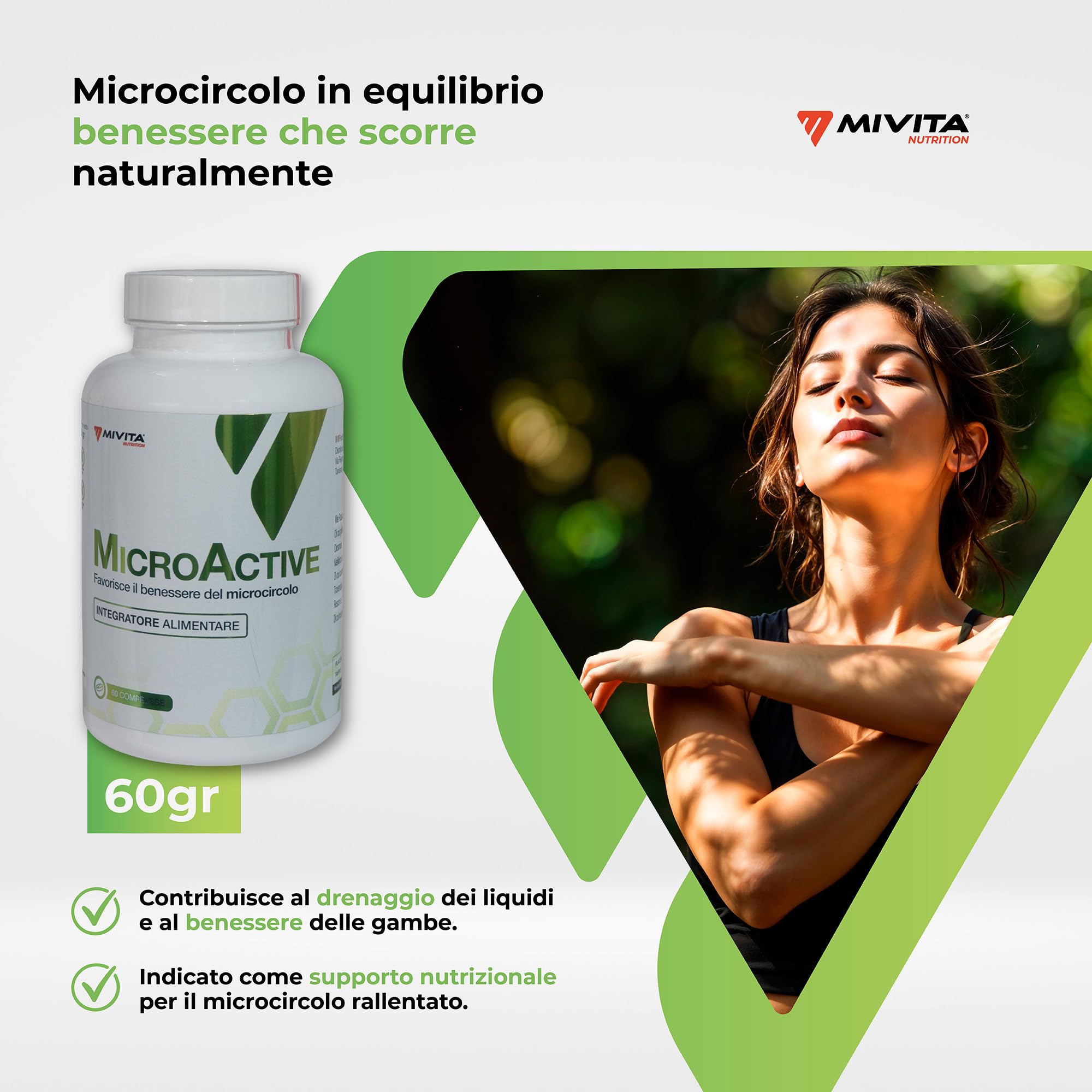 Mivita - Microactive Microcircolo 60 Compresse - Integratore per Circolazione Gambe e Vene - Diosmina, Troxerutina, Vite Rossa, Rusco e Meliloto - Drenaggio Linfatico e Ritenzione Idrica