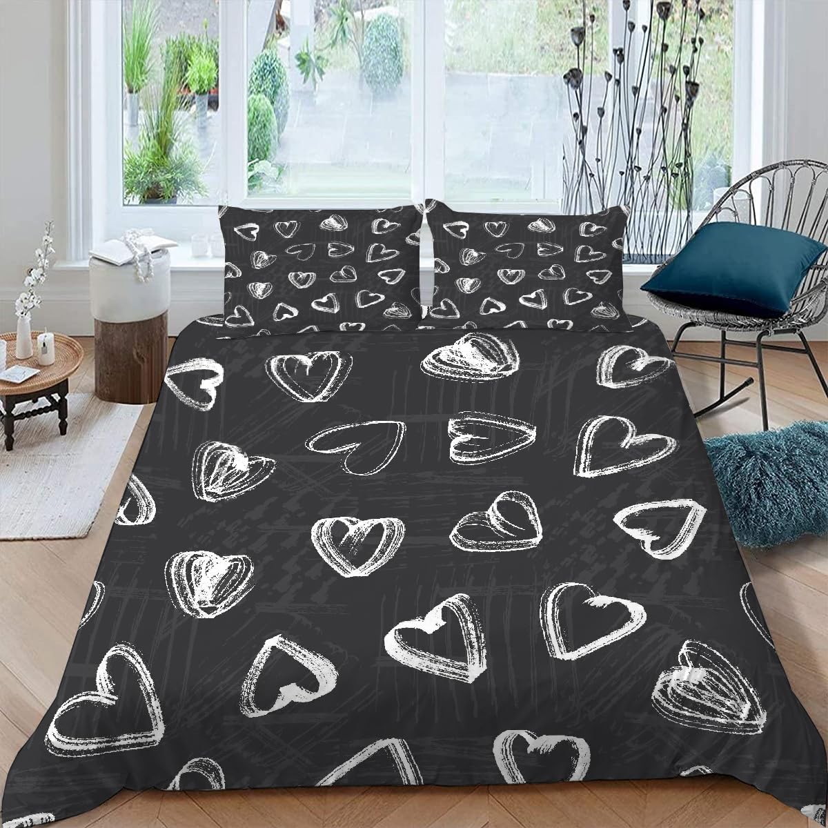 Parure de lit 240x260 Amour en microfibre douce avec fermeture éclair