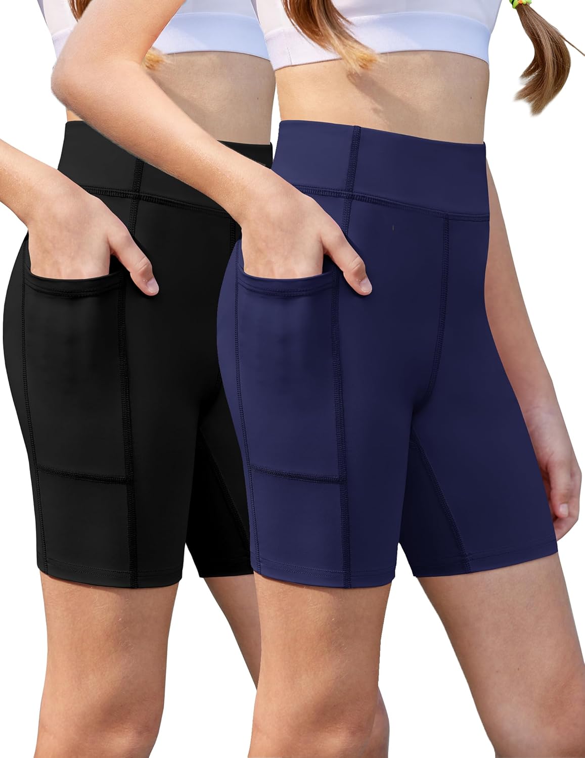 Zaclotre Girls Bike Shorts with Pockets Kids 5" High Waisted Yoga Workout Athletic Running Volleyball Spandex Shorts