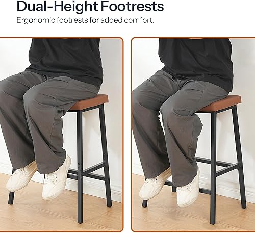 Miniatura 7 de HOOBRO Taburetes de bar, juego de 2 sillas de bar, taburetes de bar de altura de mostrador, taburetes de bar con silla de montar y superficie curva,