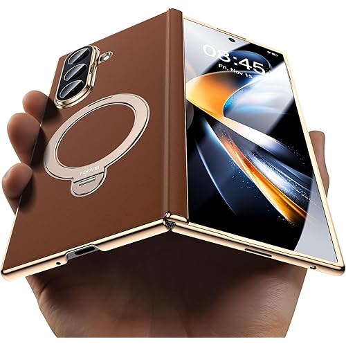 for Galaxy Z Fold 7 Case Luxury Leather with Screen Protector [Hinge Protection],Fit for Magsafe,Magnetic Kickstand & Ring Holder for Samsung Zfold 7 Case Brown