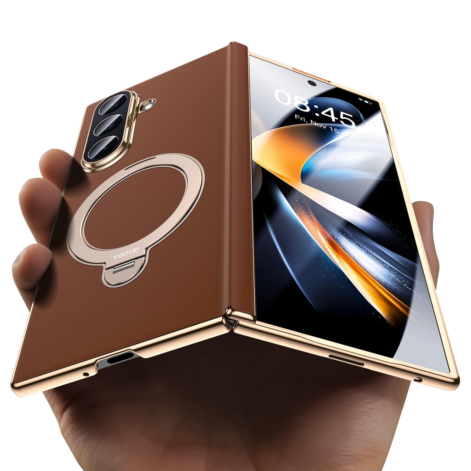 Photo 1 of YOOVEI for Galaxy Z Fold 7 Case Luxury Leather with Screen Protector [Hinge Protection],Fit for Magsafe,Magnetic Kickstand & Ring Holder for Samsung Zfold 7 Case Brown