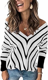 Sponsored Ad - Zecilbo Women's V Neck Long Sleeve Striped Sweater Solid Color Sweater Cardigan Casual Knitted Elastic Cuff...