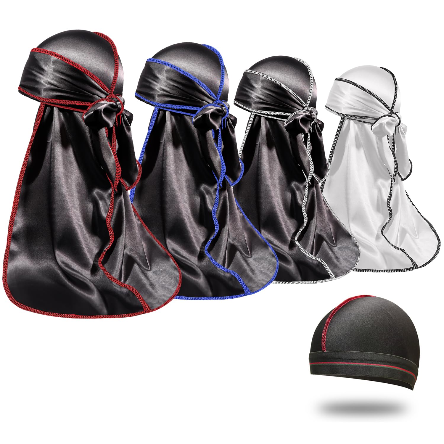 ForceWave 4PCS Silky Durags for Men Women 360 Waves with 1 Wave Cap