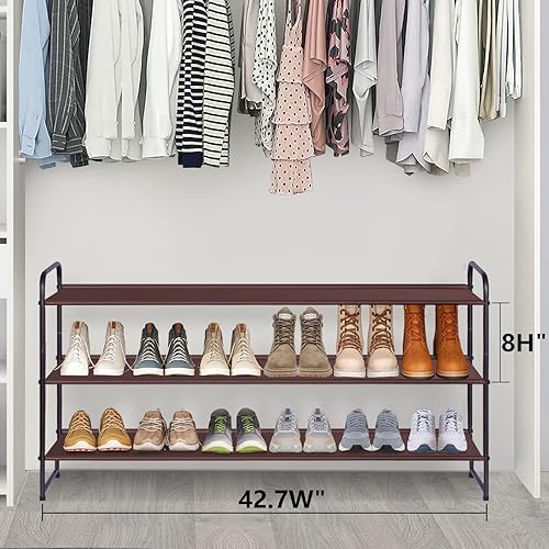 Miniatura 4 de AOODA Zapatero largo de 3 niveles para armario, estante ancho apilable para zapatos, estantes largos de doble barra para colgar ropa, paquete de 2