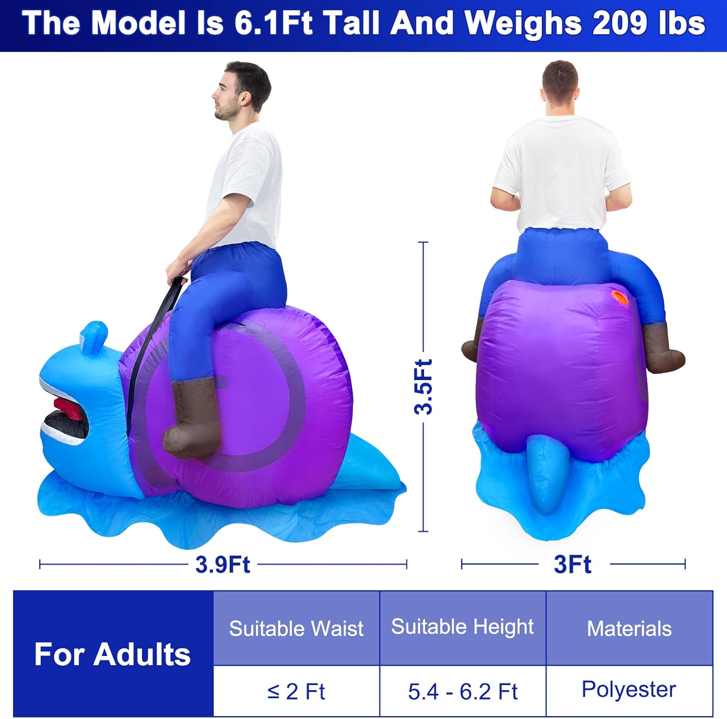 Camlinbo Halloween Inflatable Costume Riding Snail Funny Blows Up Animals Rider Cosplay Costume for Halloween Party Adult Men Women - Image 4