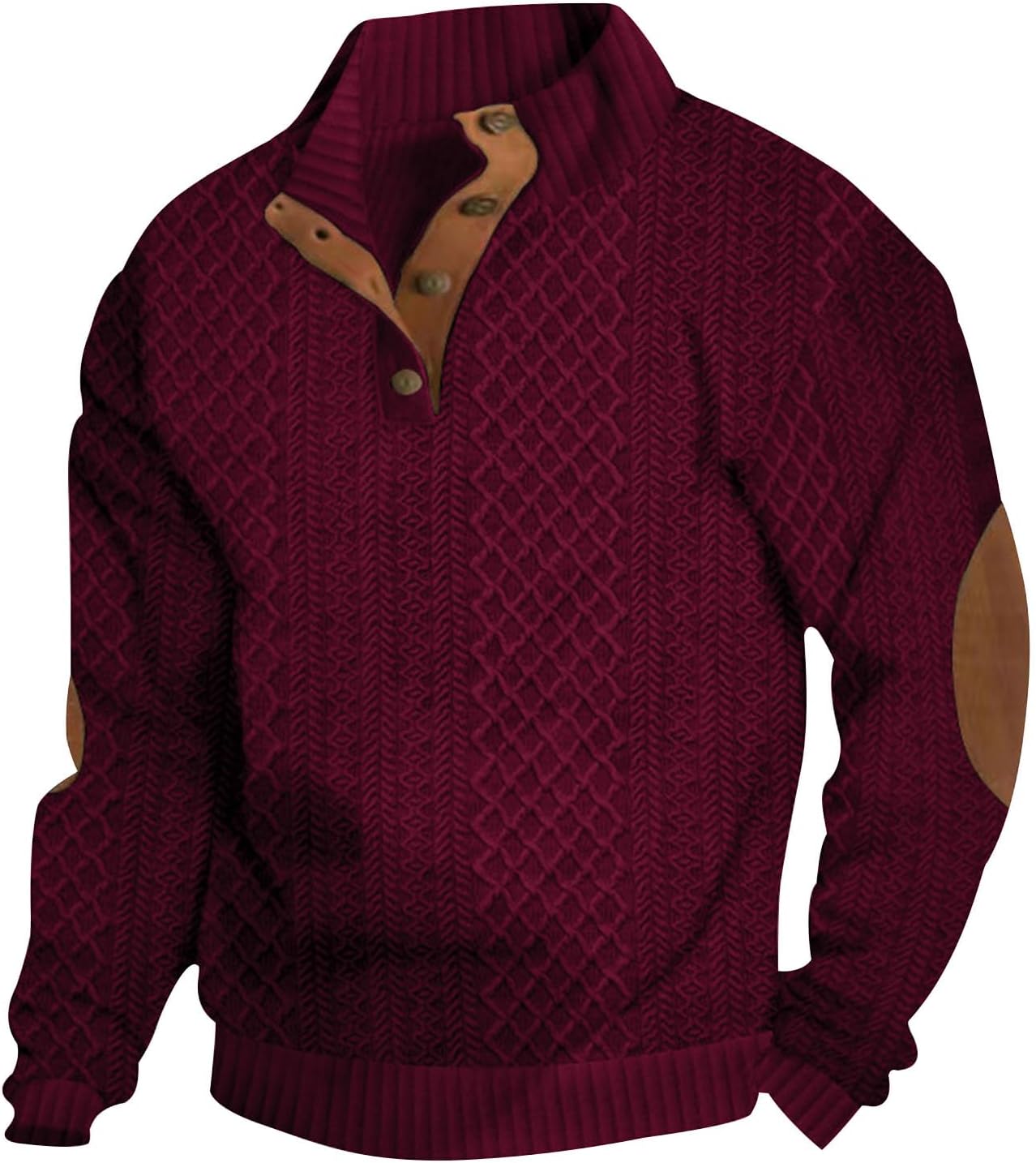 Men's Quilted Sweatshirt Casual Long Sleeve Stand Collar Quarter Button Knitted Pullover Workout Sweatshirts