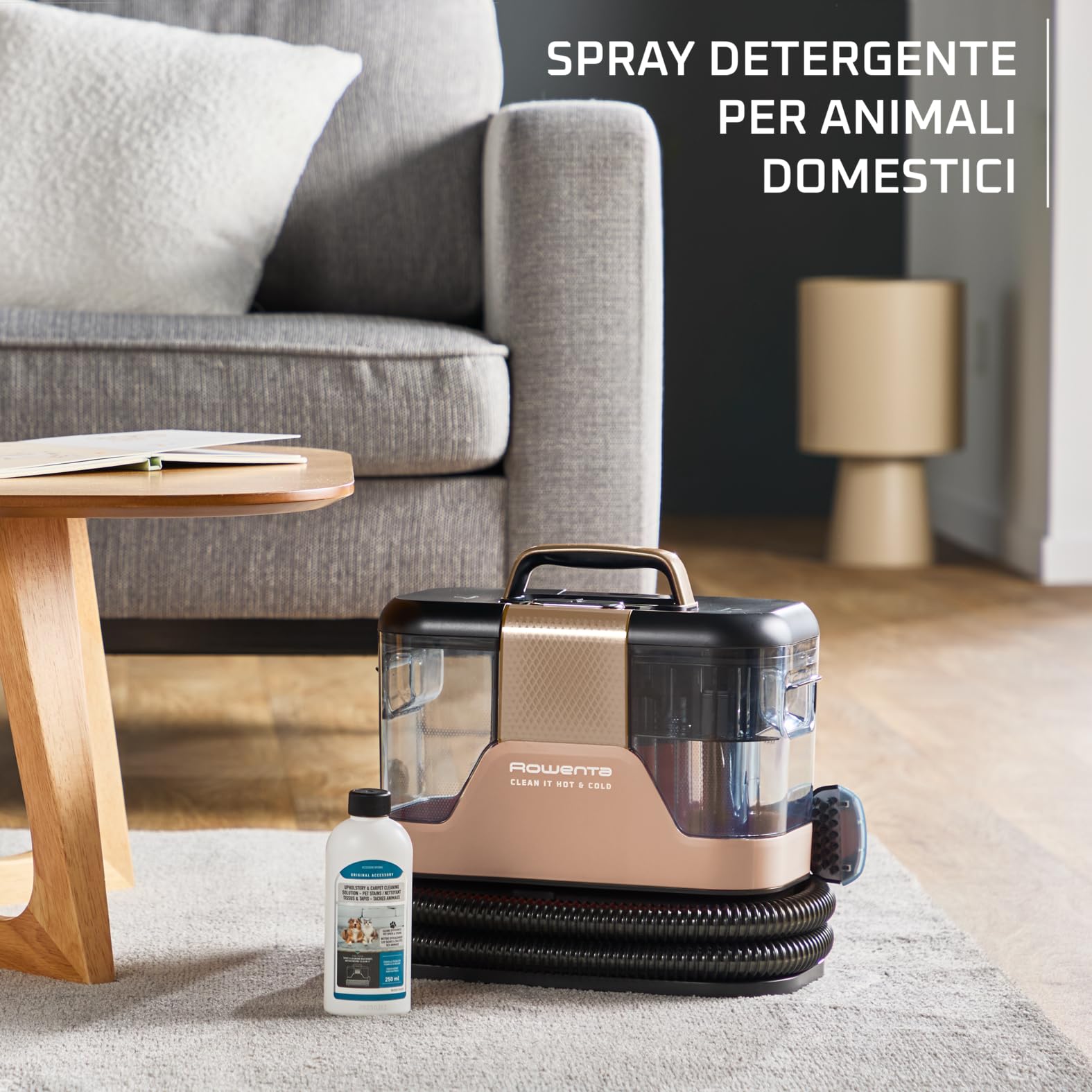 Rowenta Clean It Hot & Cold, Smacchiatore 3 in 1 con Tecnologia PowerHeat, per Pulizia a Caldo e Freddo di Tappeti, Divani e Auto, Colore Copper Tinto, 1150W, IN7021