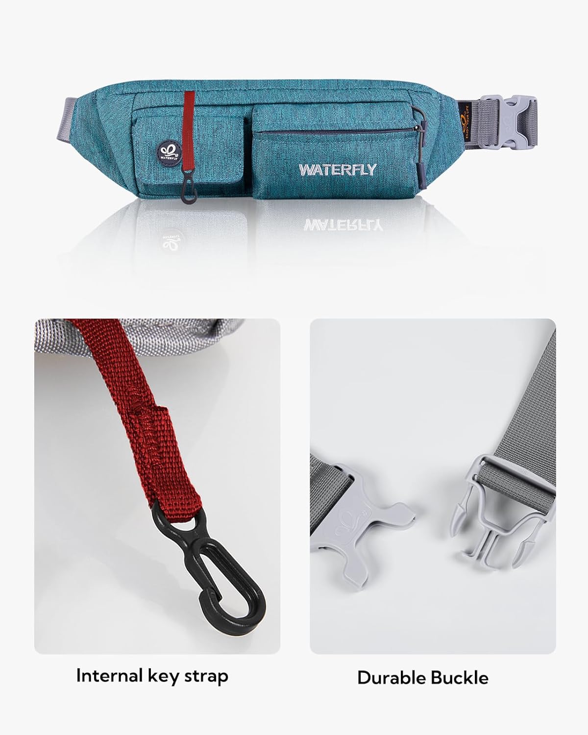 WATERFLY Fanny Pack for Women Men Water Resistant Small Waist Pouch Slim Belt Bag with 4 Pockets Lightweight Crossbody Chest Bag Fit All Phones, 11.02 x 2.1 x 4.3 inch,11.02 x 2.1 x 4.3 inch - Image 4