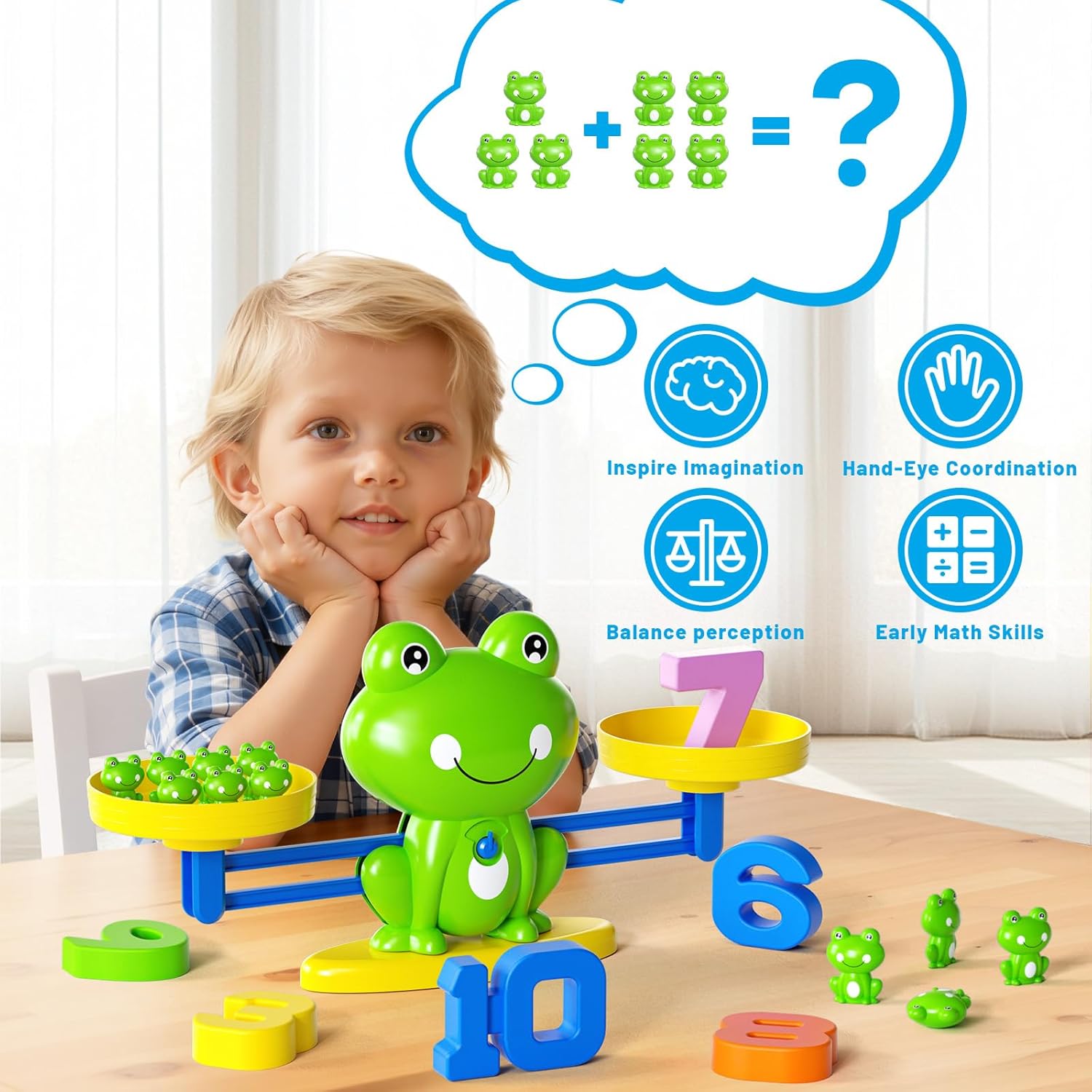 Frog Balance Math Game for Kids, Montessori STEM Counting Toy with 20 Frogs & 40 Double-Sided Cards, Educational Gift for Preschoolers Ages 3-8