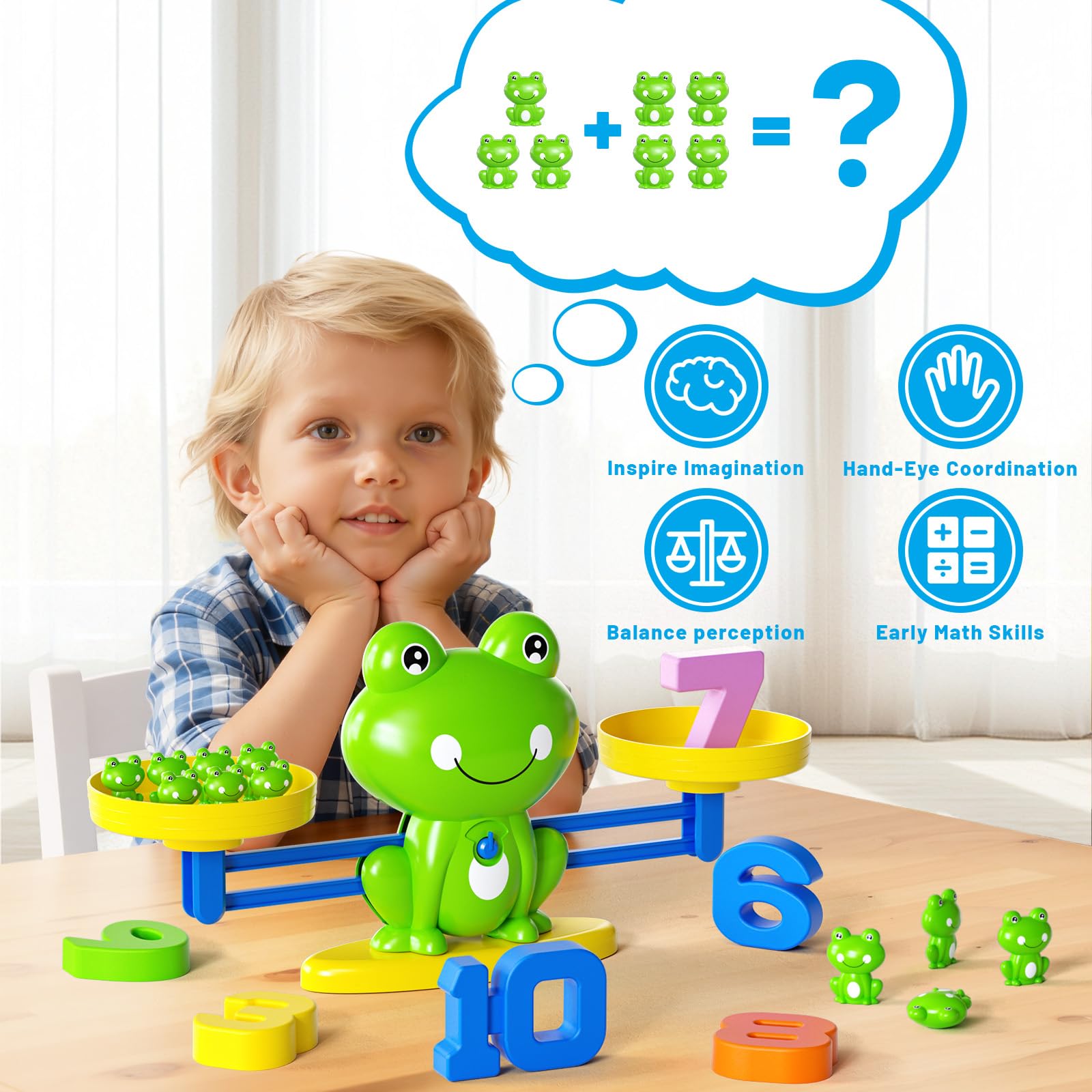 Juego de matemáticas de equilibrio de ranas, juguete educativo para preescolares que aprenden a contar, sumar y resta, recurso interactivo de números STEM para niños de 3 años en adelante 2