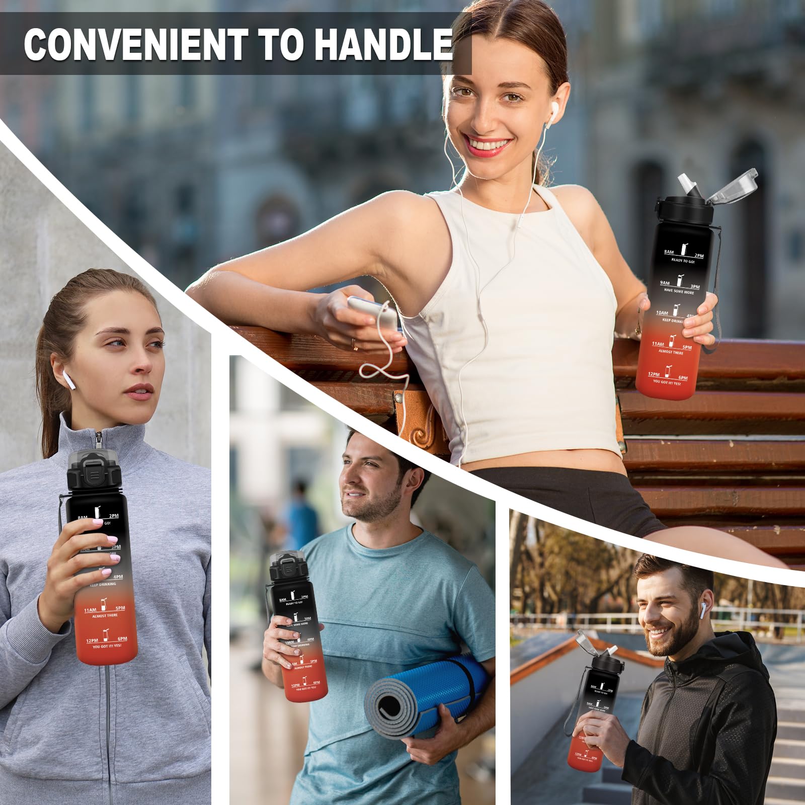 JAPORIA Borraccia 1L, Bottiglia Acqua Motivazionale con Cannuccia, Motivazione, Riutilizzabile, Grande, per Trekking, Viaggio, AriaAperta