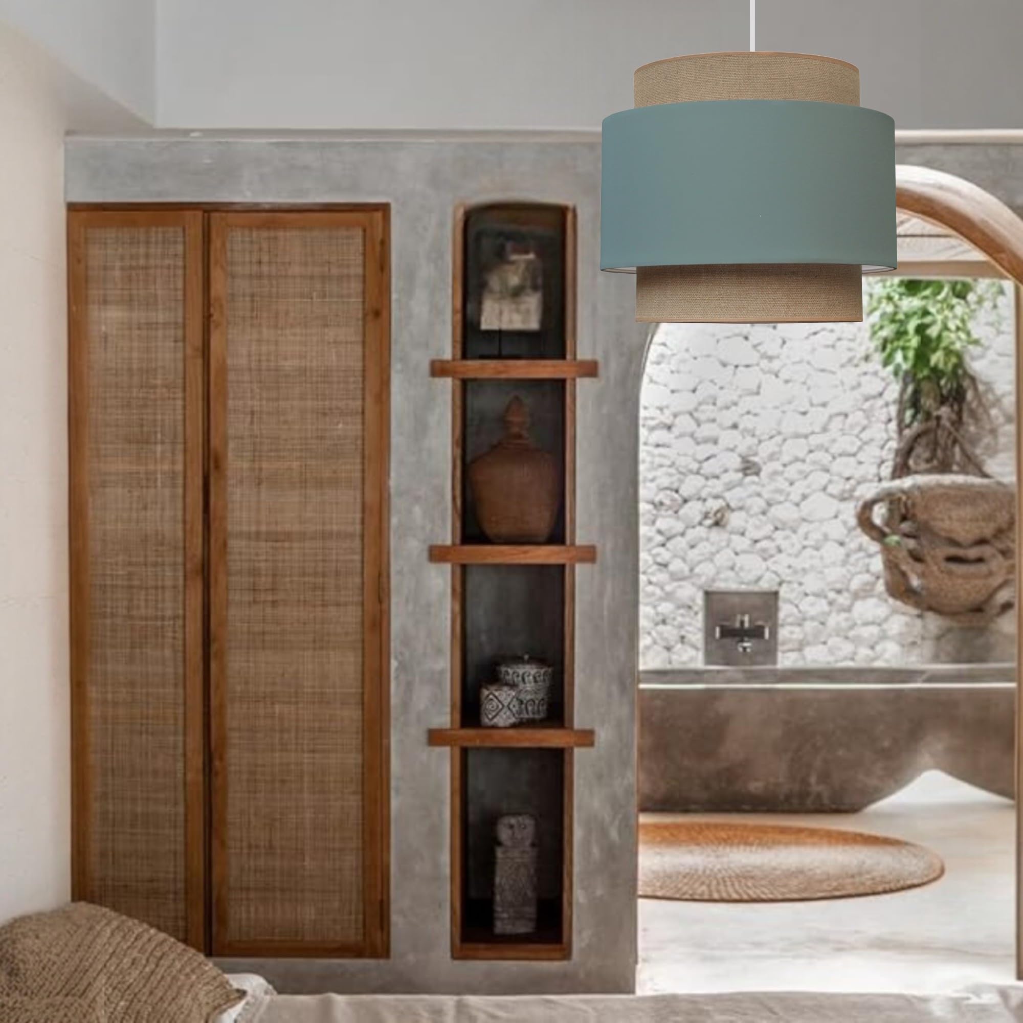 Paralume Lampadario a Sospensione Ø38 cm - Lampada a Sospensione 2xE27 - Abat Jour in Tessuto - Lampadari Camera da Letto, Soggiorno e Bambini Cameretta. Prodotto nell'UE