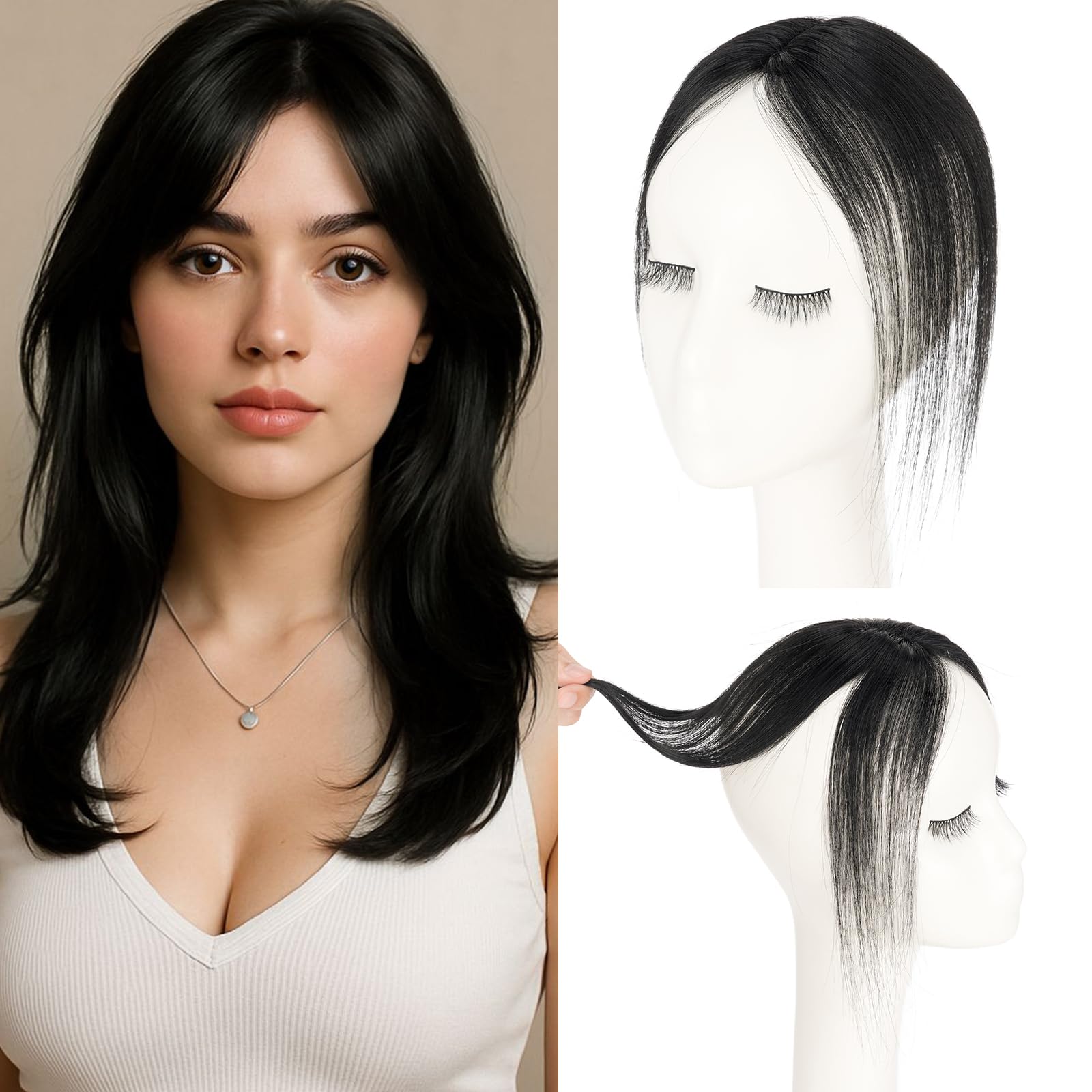 Photo 1 of S-noilite Human Hair Clip-in Side Bangs 8 Inch Dark Black