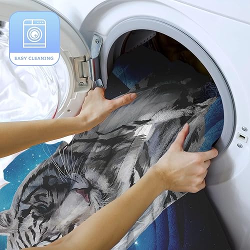 Miniatura 7 de Manta de forro polar de 50 x 40 pulgadas, suave, acogedora y cálida, manta de franela de felpa de tigre blanco siberiano bajo la noche estrellada