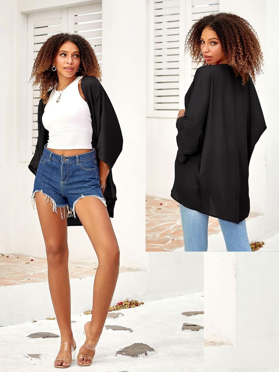 BB&KK Women's Chiffon Kimono Loose Casual Open Front Cover Ups - Image 6