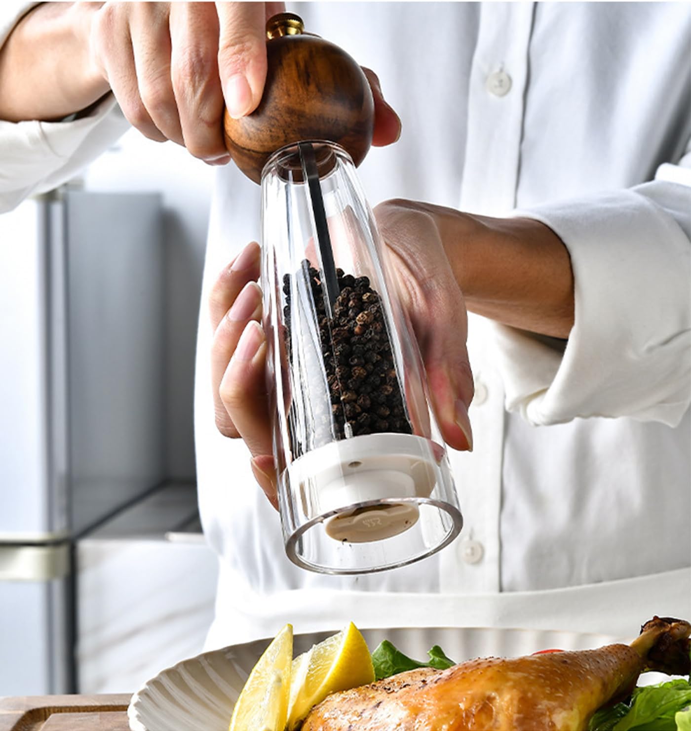 Pepper Grinder Set & Salt Mills, Classic Manual Transparent Acrylic Rotor - Image 3