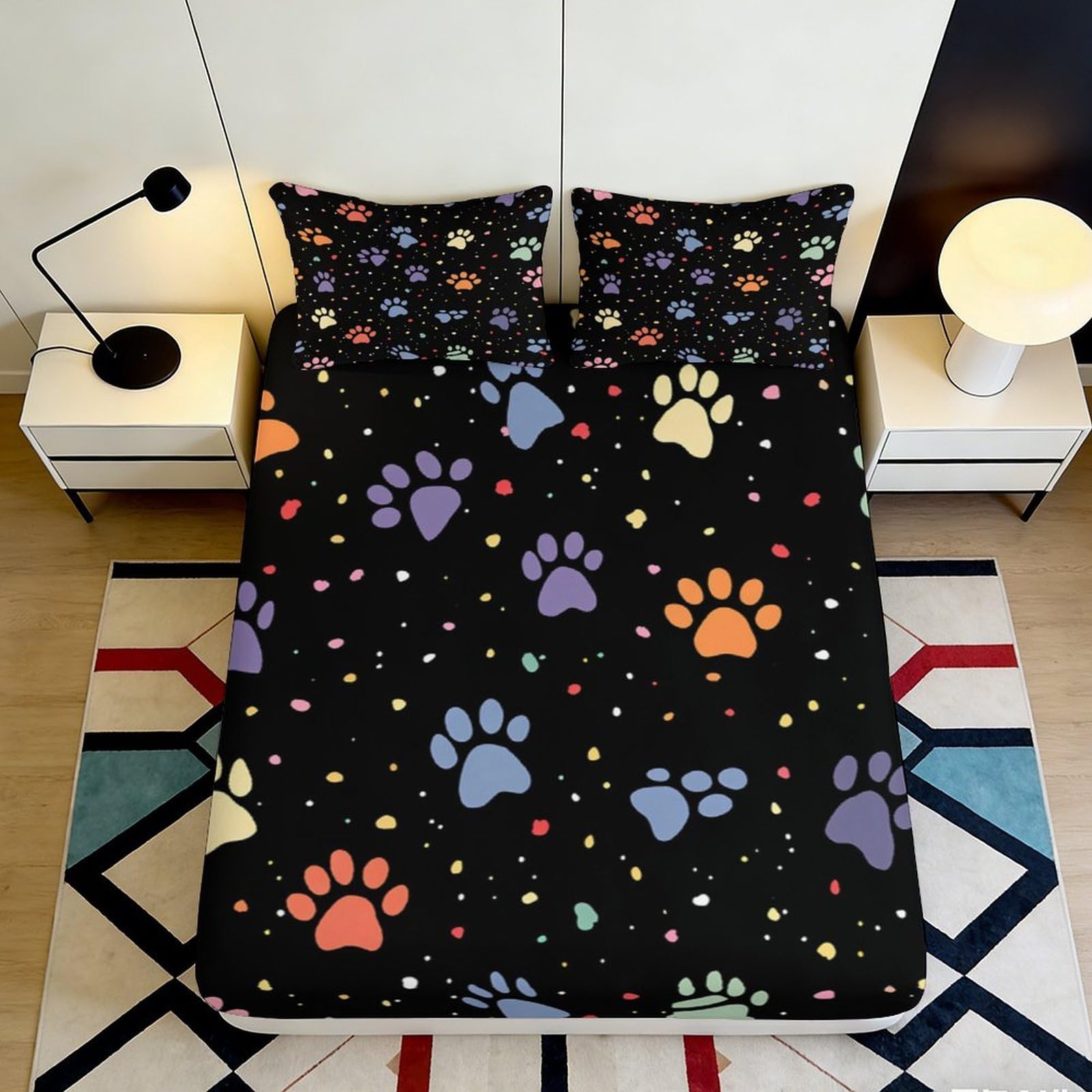 Jqzkxnhpbr Style-6 3D Printed Colorful Paw Fitted Sheet Microfiber Soft Animal Pattern Bed Cover For Bedroom Guest Room Decor 90X200x25cm