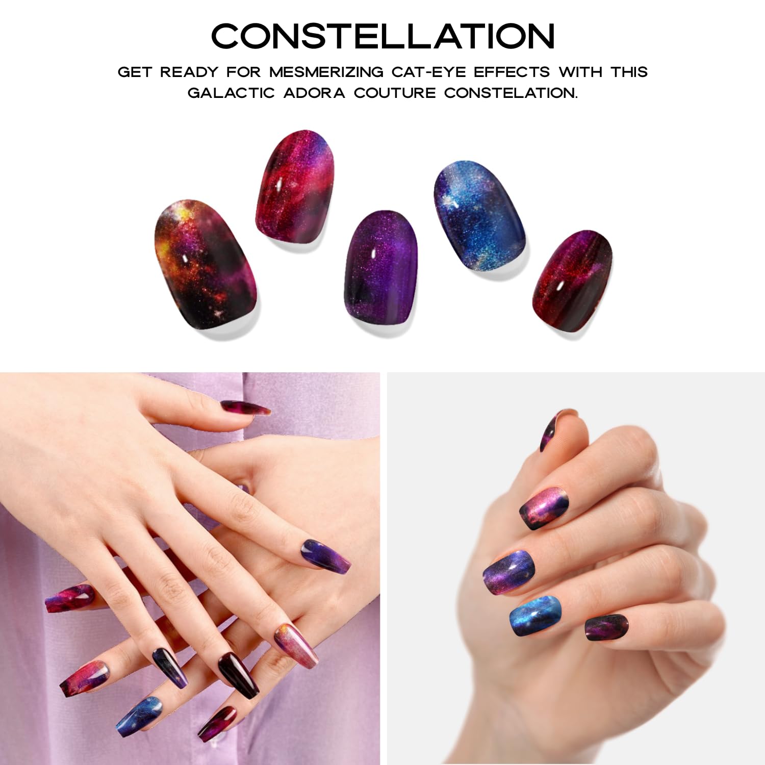 Adora Couture Strisce per unghie in gel semi-catalizzato, con 20 pezzi, qualità da salone di bellezza, per donne, Galaxy Constellation, UV, luce necessaria, costellazione