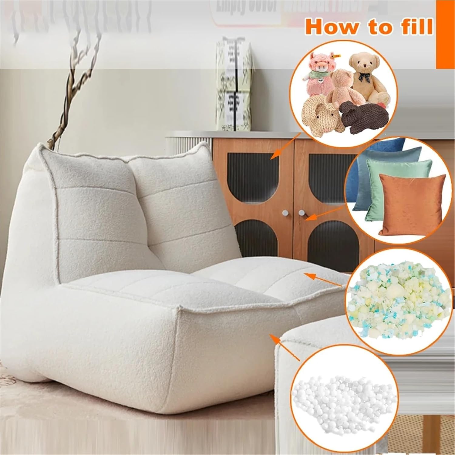 SXBCyan Big Luxury Bean Bag Chair for Adults Waterproof Cotton Bean Bag Cover Sofa Pouf Cover Washable Pouf Ottoman No Filler Pouf Sofa Cover(White)