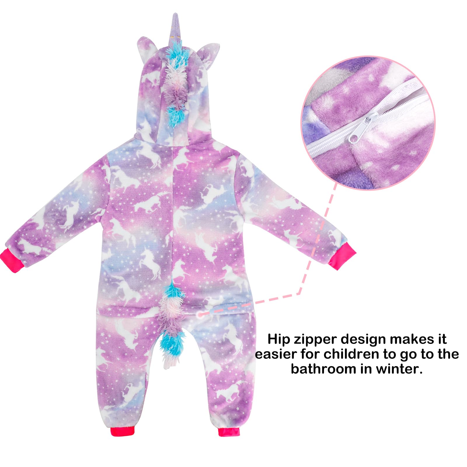 KAKU NANU Pigiama Intero Unicorno Bambina 2 a 10 Anni,Bambini con Cappuccio Flanella Unicorno Bambina Regalo
