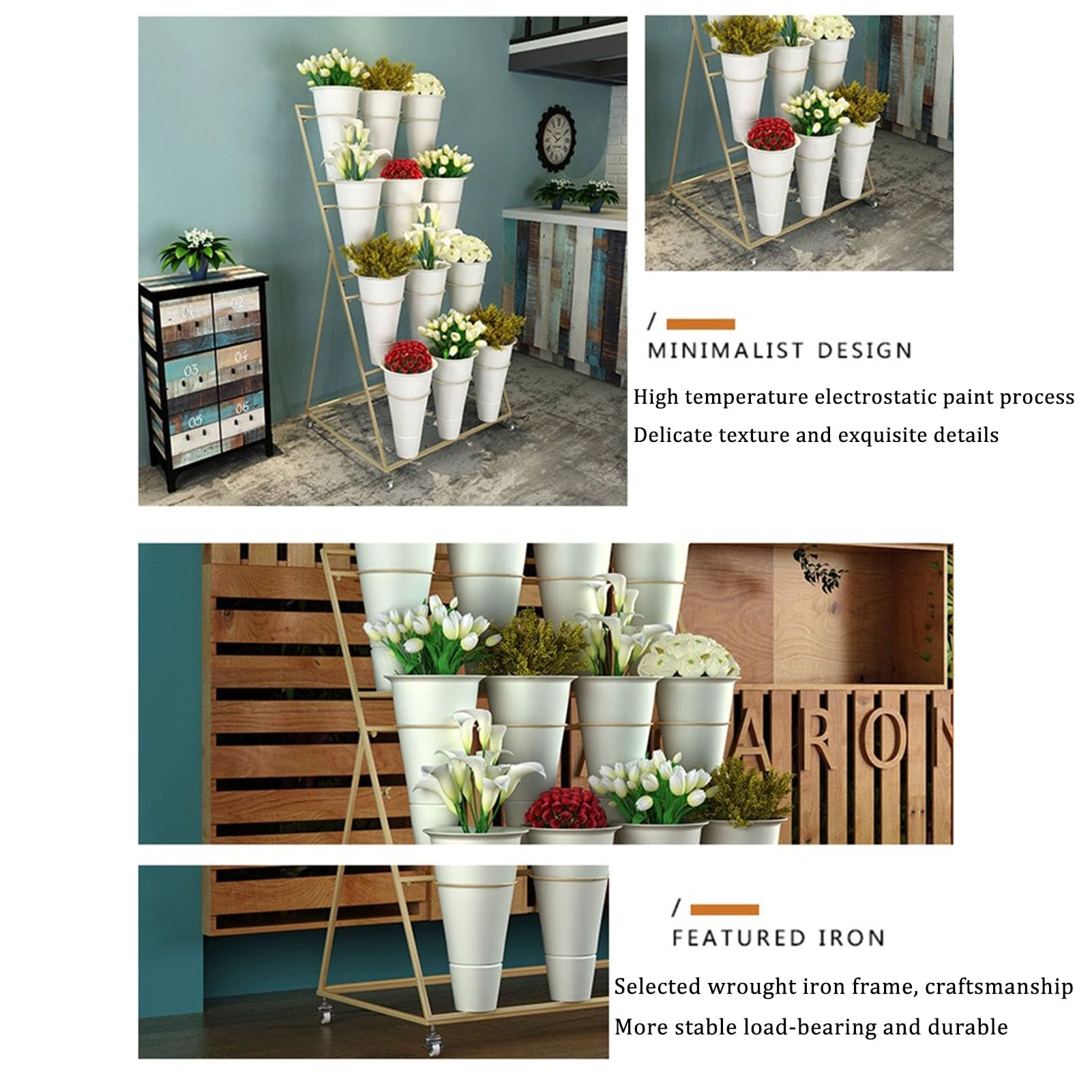 Espositore per fiori in metallo con secchi a più livelli, versatile mensola floreale per esterni, balcone, giardino, patio e organizer per piante