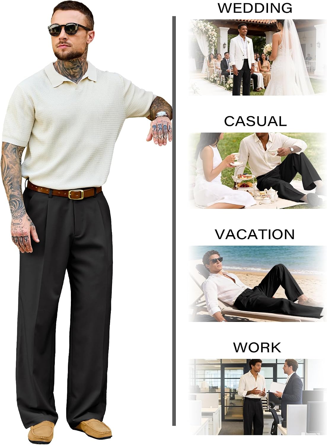 Comdecevis Men's Pleat-Front Dress Pants 30" 32" Relaxed Fit Wrinkle-Free Trousers for Men