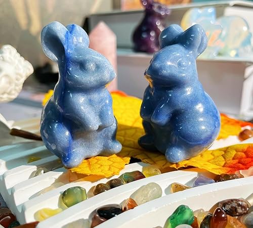 Miniatura 4 de DUQGUHO Decoración de conejo, estatua de conejo, con bolsillo, cristales de piedras preciosas naturales pulidos, pequeñas figuras para decoración de