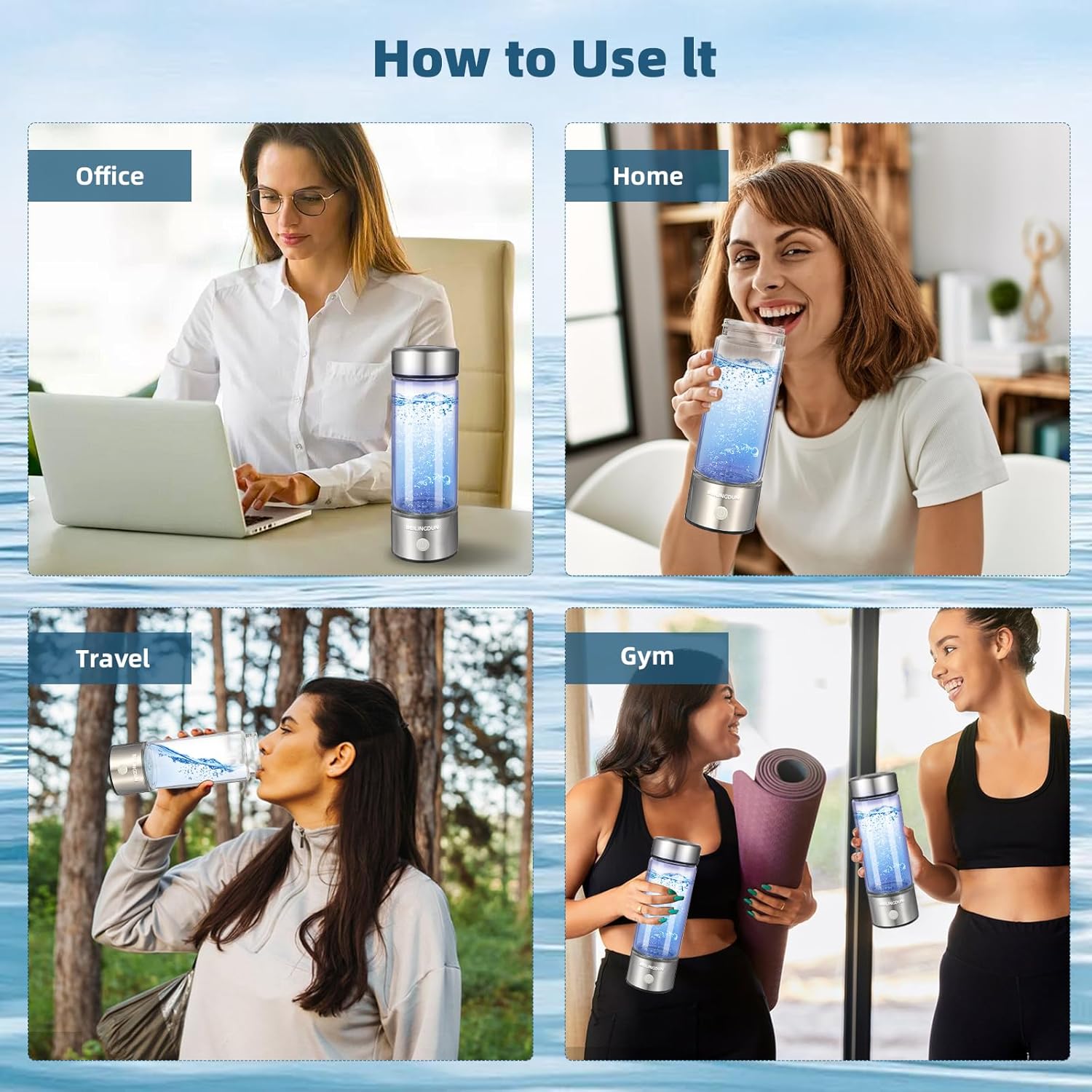 Hydrogen Water Bottle,Hydrohealth Hydrogen Water Bottle,Aqua Fusion Hydrogen Water Generator,SPE PEM Water Filter Pitcher 1800PPB 420ml Water Purifier,Glass Water Ionizer for Gifting(Silver)