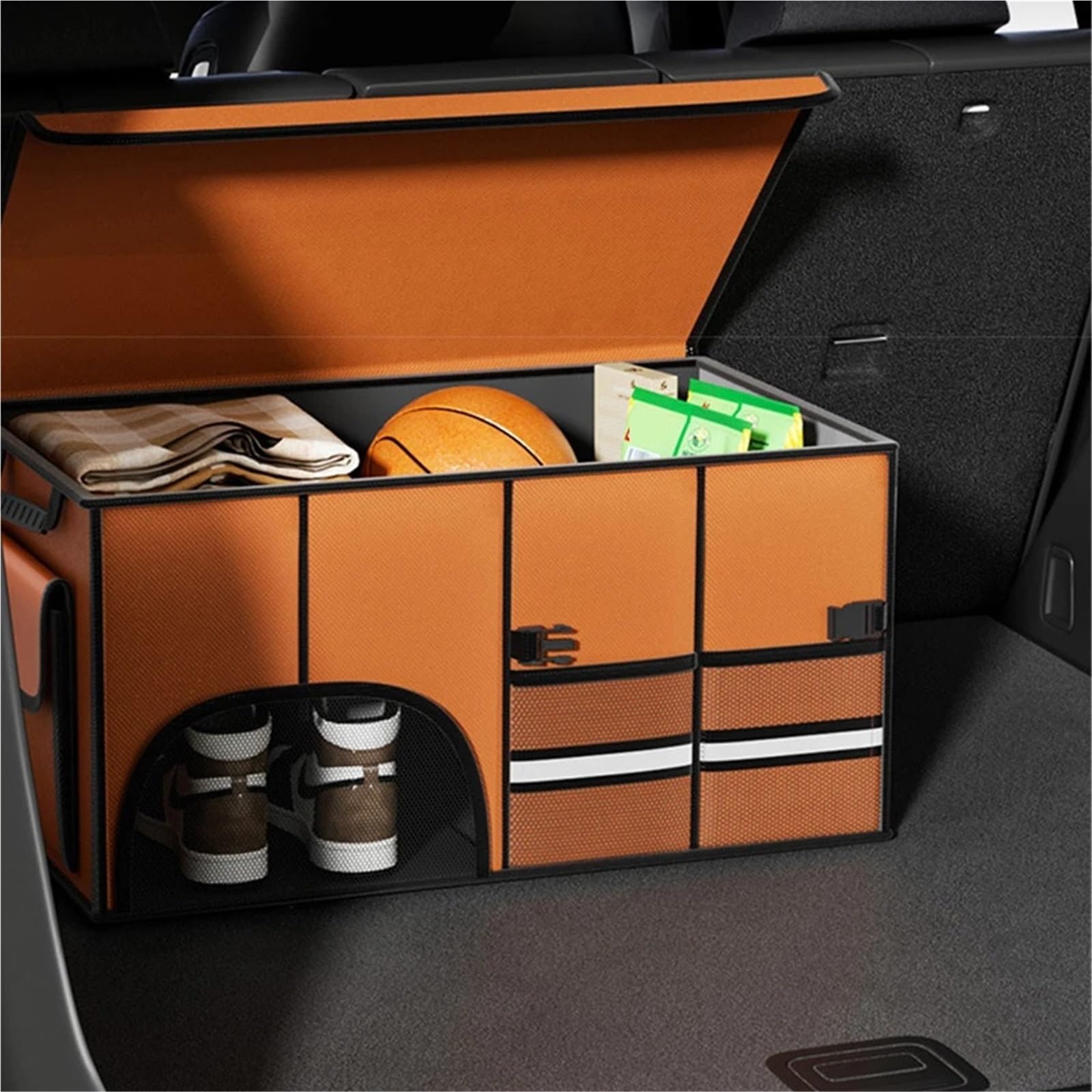 Almacén Antideslizante Durable‌ Organizador de maletero grande de 32/72 l para coche, plegable, con tapa, impermeable Almacenamiento para Coche‌(72L Black)