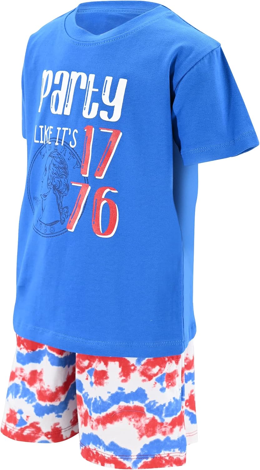 Boys 2pc Shorts Set Outfit Short Sleeve Shirt with Classic Applique Print and Shorts