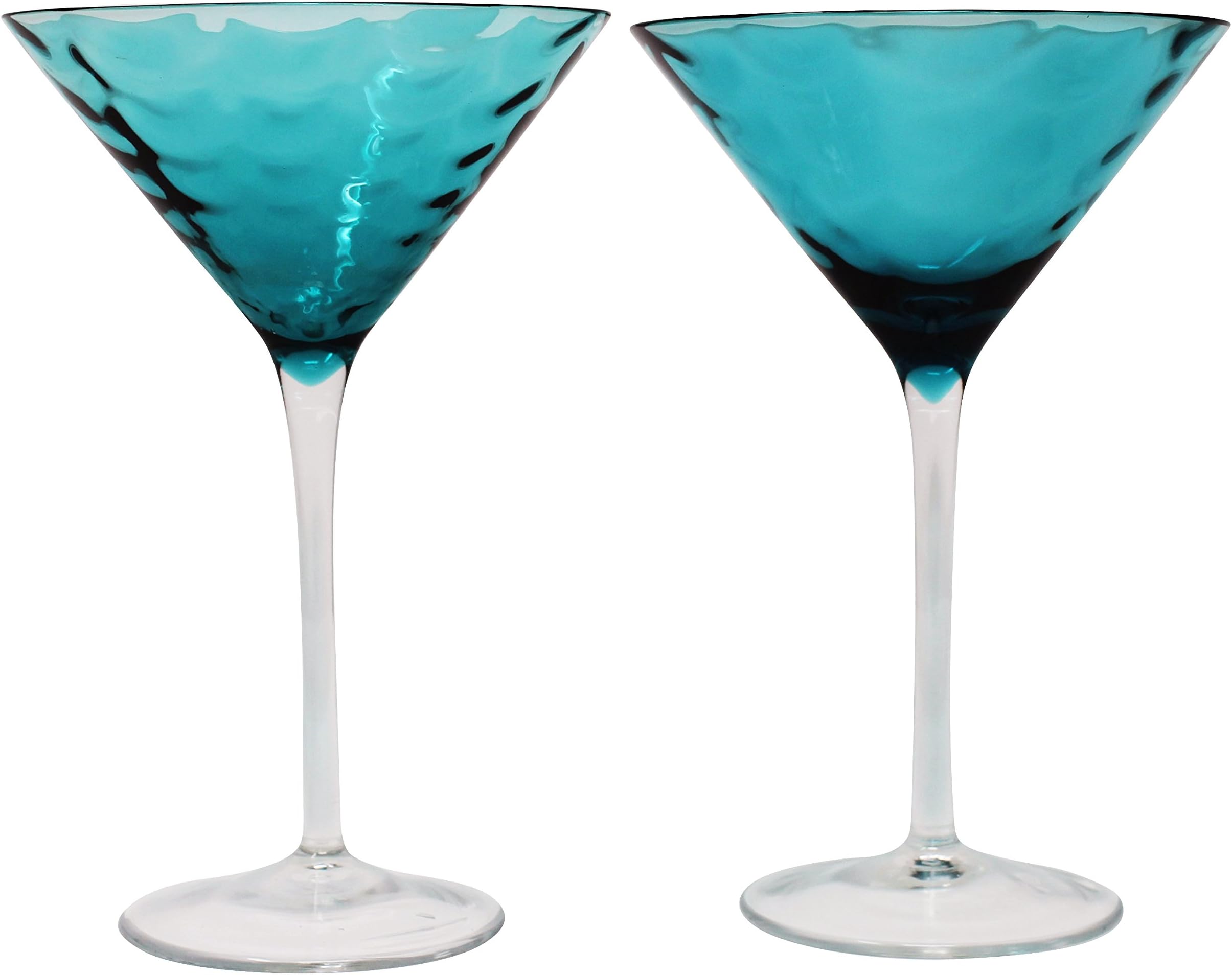 Martini Glasses huge 16 oz. Handcrafted, Beautifully Colored and Sculpted. Some Are Slightly Blemished So Save Money and Enjoy, Set of 2