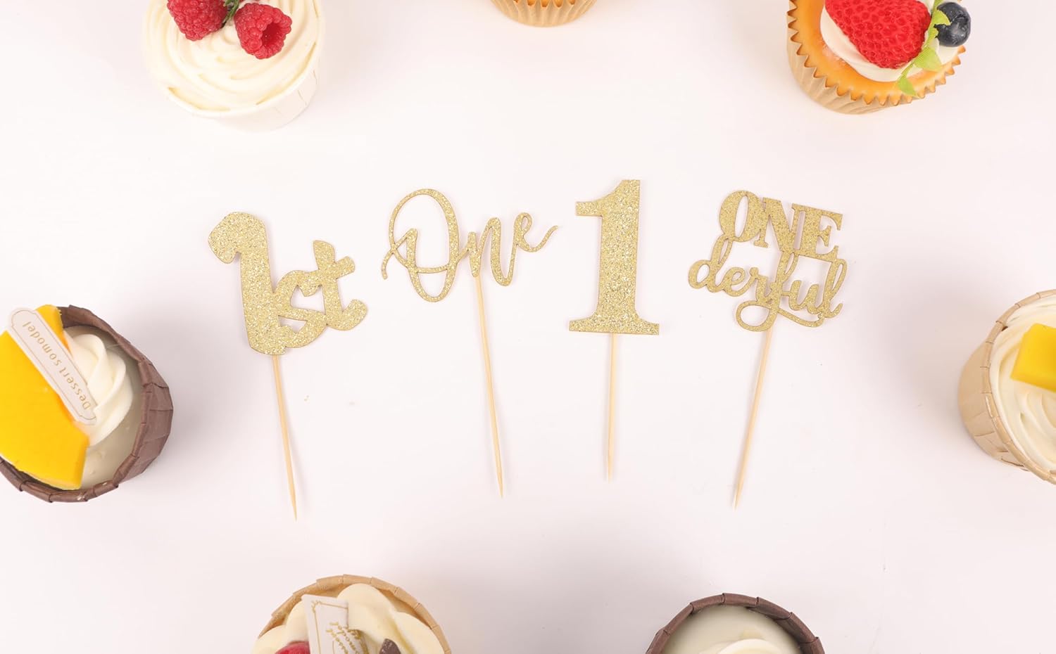 24Pack First Birthday Cupcake Topper - Glitter Gold One Cupcake Picks,1st Birthday Cupcake Decorations Supplies (Gold) - Image 7