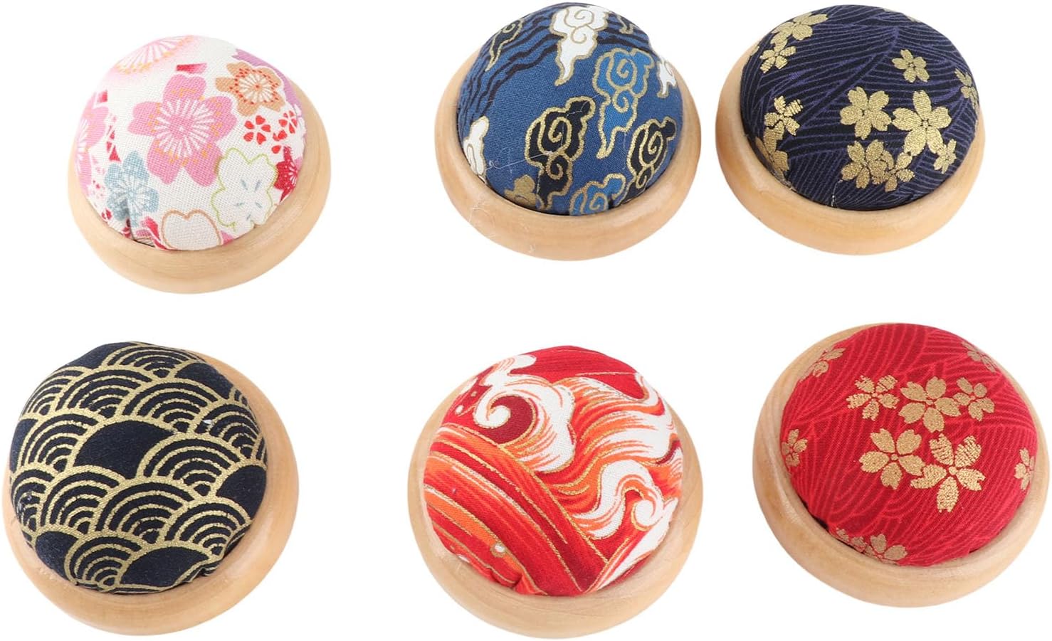 6Pcs Round Pin Cushion, Sewing Needle Pin Cushions with Wooden Base Sewing Accessory for Household