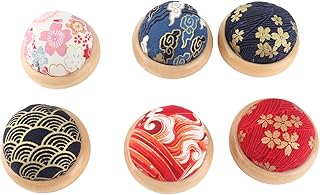 ZJchao Pincushion, 6 Pcs Wooden Base Round Pin Cushion Needle Holder Sewing Accessory for Sewing Needle Holders or Household Crafting or Sewing Quilting Needlework