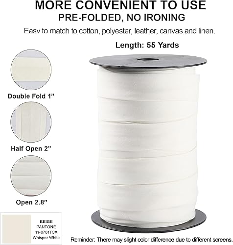 Miniatura 8 de Cinta al bies de doble pliegue de 1 pulgada, cinta de encuadernación bies de doble pliegue de 55 yardas (marrón) y 4 tizas de tela de costura para