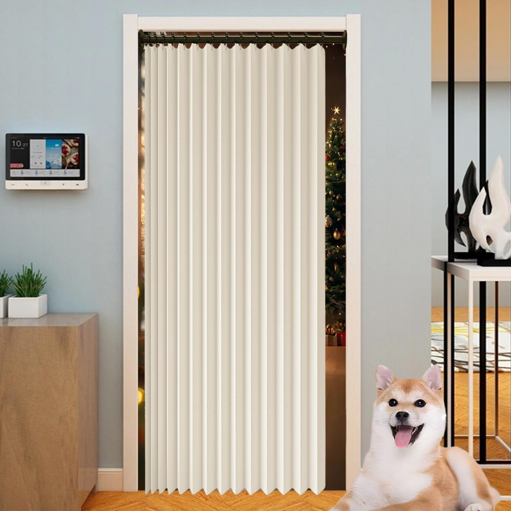 Cortina de Ducha Plegable 270 x 170 cm Protege La Privacidad, Magnética, a Prueba de Salpicaduras Cortina Plegable para Bañer para Dormitorio, Sala de Estar, Hotel, Beige