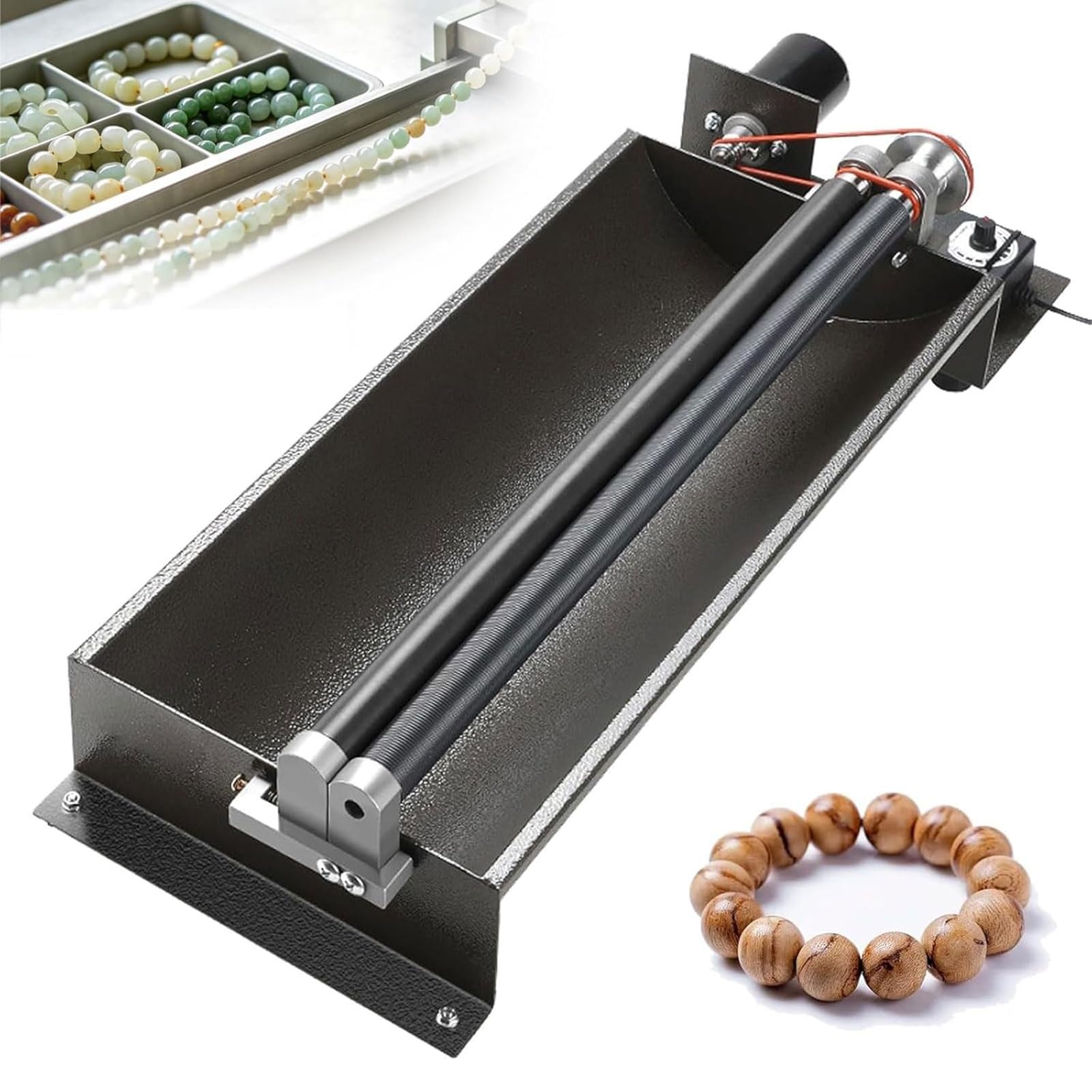 FHRKA Electric Bead Stringing Machine, Automatic Bead String Maker with Adjustable Roller, Support Various Sizes and Materials